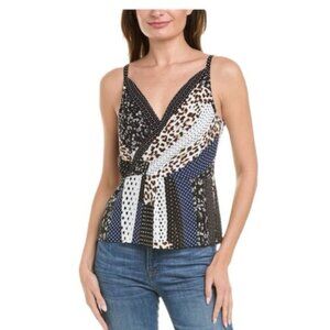 Cabi Tank Top Patchwork Animal Print Polka Dot Peplum Size 6 Adjustable Straps